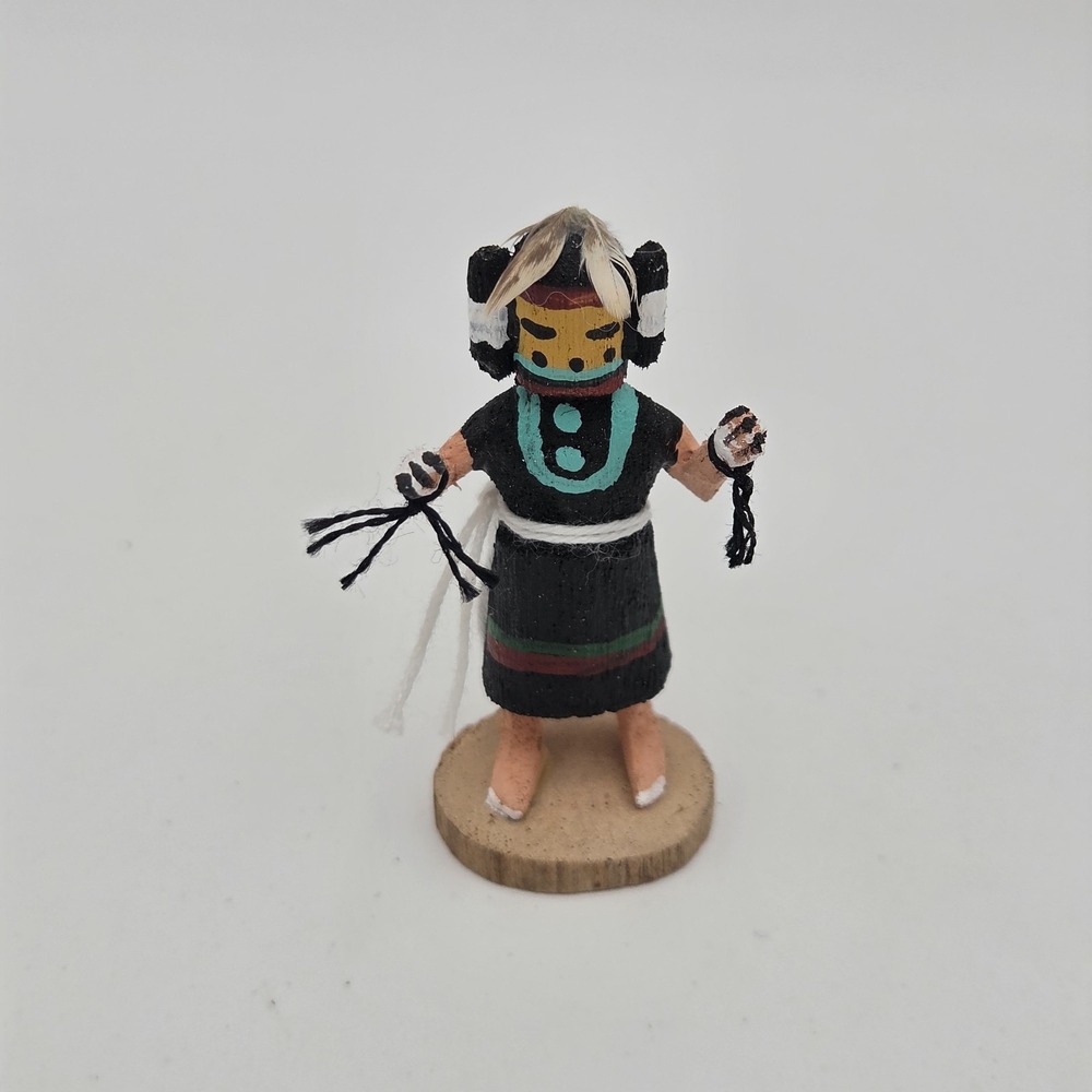 Native American Indian 2" Miniature Kachina Girl Signed Long